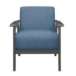 Ride Blue Textured Upholstery Solid Wood Antique Gray Finish Accent Chair by EVERGLADE HOME