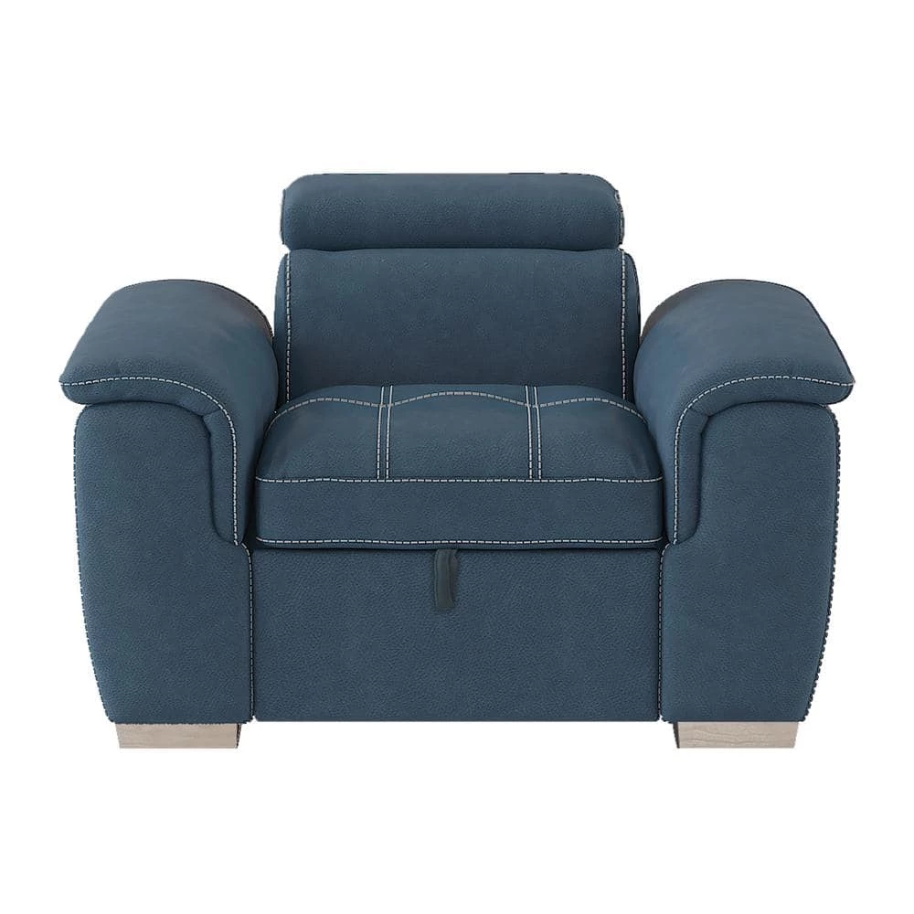 Warrick Blue Microfiber Accent Chair with Pull-out Ottoman by EVERGLADE HOME 1 Warrick Blue Microfiber Accent Chair with Pull-out Ottoman by EVERGLADE HOME