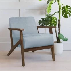 Malibu Blue Gray Velvet Upholstered Solid Wood Walnut Finish Accent Chair by EVERGLADE HOME -EVERGLADE HOME Shop blue gray everglade home accent chairs lx 1031bgy 1 31 1000