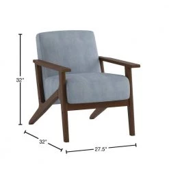 Malibu Blue Gray Velvet Upholstered Solid Wood Walnut Finish Accent Chair by EVERGLADE HOME -EVERGLADE HOME Shop blue gray everglade home accent chairs lx 1031bgy 1 40 1000