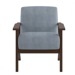 Malibu Blue Gray Velvet Upholstered Solid Wood Walnut Finish Accent Chair by EVERGLADE HOME