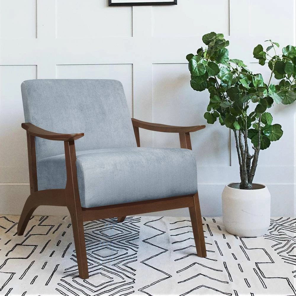 Lonita Blue Gray Velvet Upholstered Solid Wood Walnut Finish Accent Chair by EVERGLADE HOME 7 Lonita Blue Gray Velvet Upholstered Solid Wood Walnut Finish Accent Chair by EVERGLADE HOME - Image 7