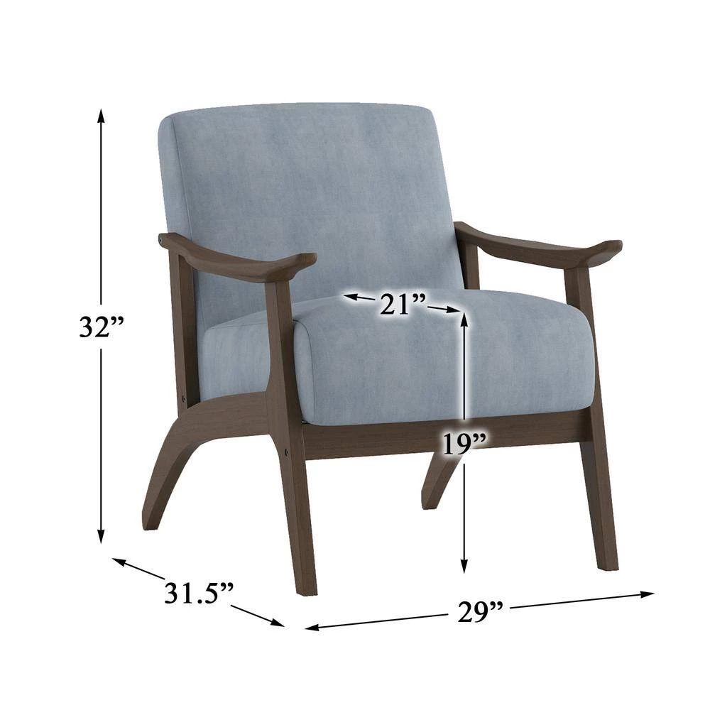 Lonita Blue Gray Velvet Upholstered Solid Wood Walnut Finish Accent Chair by EVERGLADE HOME 6 Lonita Blue Gray Velvet Upholstered Solid Wood Walnut Finish Accent Chair by EVERGLADE HOME - Image 6