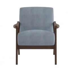 Lonita Blue Gray Velvet Upholstered Solid Wood Walnut Finish Accent Chair by EVERGLADE HOME