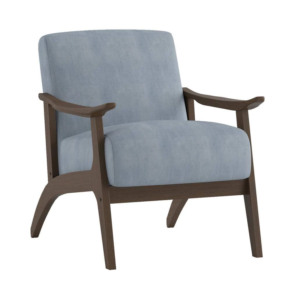 Lonita Blue Gray Velvet Upholstered Solid Wood Walnut Finish Accent Chair by EVERGLADE HOME 3 Lonita Blue Gray Velvet Upholstered Solid Wood Walnut Finish Accent Chair by EVERGLADE HOME - Image 3