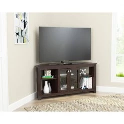 49 in. Brown Wood Corner TV Stand Fits TVs Up to 60 in. with Adjustable Shelves by Inval -EVERGLADE HOME Shop brown inval tv stands mtv 19419 31 1000
