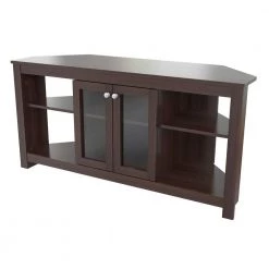 49 in. Brown Wood Corner TV Stand Fits TVs Up to 60 in. with Adjustable Shelves by Inval