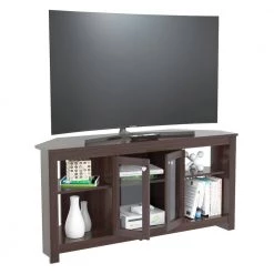 49 in. Brown Wood Corner TV Stand Fits TVs Up to 60 in. with Adjustable Shelves by Inval -EVERGLADE HOME Shop brown inval tv stands mtv 19419 c3 1000