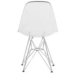Cresco Modern Plastic Molded Dining Side Chair With Eiffel Chrome Legs Clear by Leisuremod -EVERGLADE HOME Shop clear leisuremod dining chairs cr19cl 1f 1000