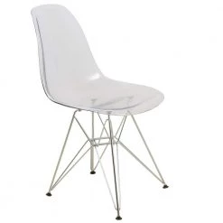 Cresco Modern Plastic Molded Dining Side Chair With Eiffel Chrome Legs Clear by Leisuremod