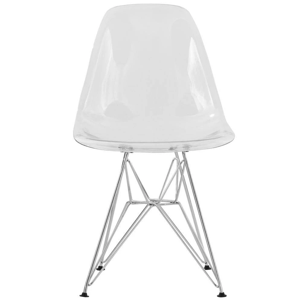 Cresco Modern Plastic Molded Dining Side Chair With Eiffel Chrome Legs Clear Set of 4 by Leisuremod 3 Cresco Modern Plastic Molded Dining Side Chair With Eiffel Chrome Legs Clear Set of 4 by Leisuremod - Image 3