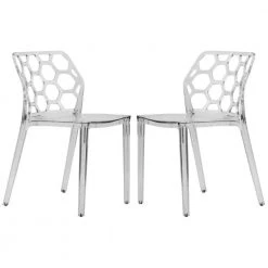 Dynamic Plastic Modern Honeycomb Design Kitchen & Dining Side Chair Set of 2 Clear by Leisuremod