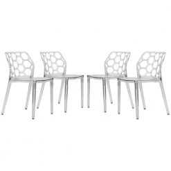 Dynamic Plastic Modern Honeycomb Design Kitchen & Dining Side Chair Clear Set of 4 by Leisuremod