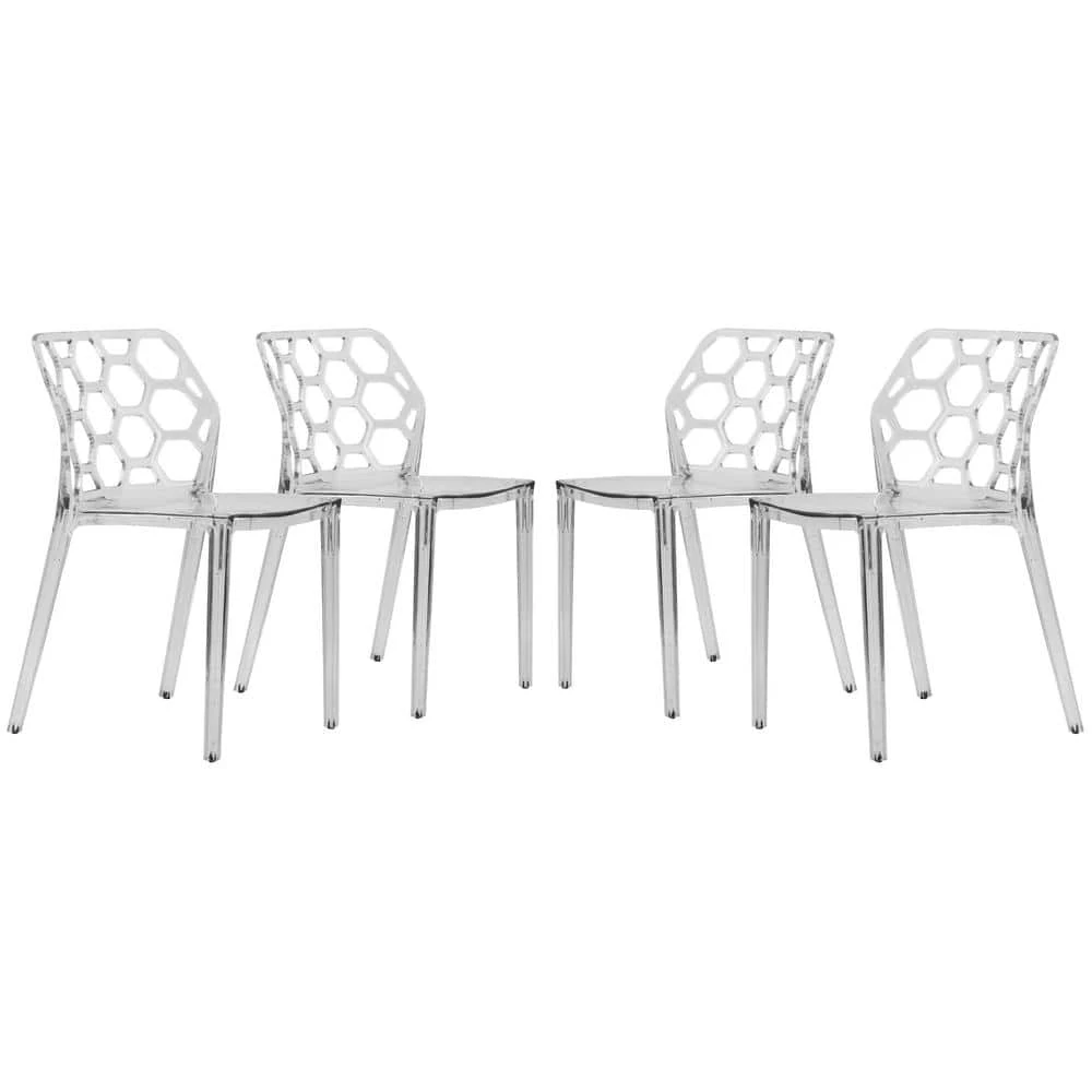 Dynamic Plastic Modern Honeycomb Design Kitchen & Dining Side Chair Clear Set of 4 by Leisuremod 1 Dynamic Plastic Modern Honeycomb Design Kitchen & Dining Side Chair Clear Set of 4 by Leisuremod
