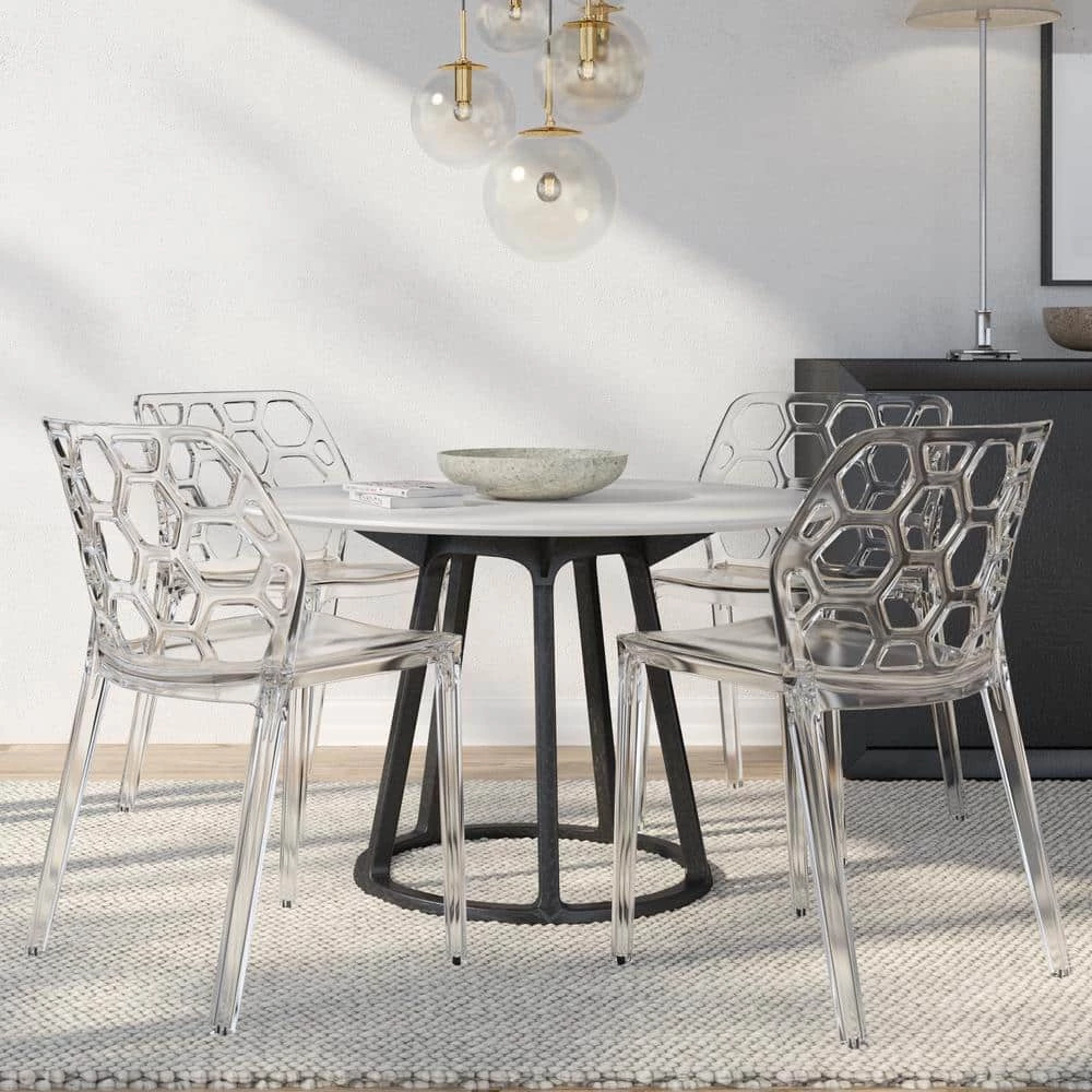 Dynamic Plastic Modern Honeycomb Design Kitchen & Dining Side Chair Clear Set of 4 by Leisuremod 2 Dynamic Plastic Modern Honeycomb Design Kitchen & Dining Side Chair Clear Set of 4 by Leisuremod - Image 2