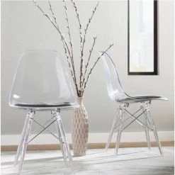 Dover Modern Plastic Dining Chair With Clear Acrylic Base in Clear by Leisuremod -EVERGLADE HOME Shop clear leisuremod dining chairs epc19cl 31 1000