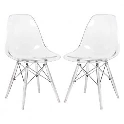 Dover Modern Plastic Dining Chair With Clear Acrylic Base Set of 2 in Clear by Leisuremod