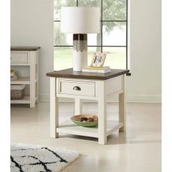 Monterey 24 in. Cream White and Brown Solid Wood End Table with 1-Drawer by Martin Svensson Home -EVERGLADE HOME Shop cream white and brown martin svensson home end side tables 890636 31 1000