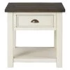 Monterey 24 in. Cream White and Brown Solid Wood End Table with 1-Drawer by Martin Svensson Home
