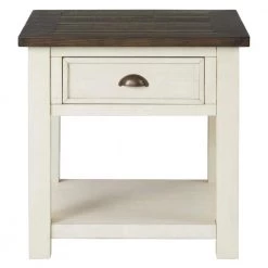 Monterey 24 in. Cream White and Brown Solid Wood End Table with 1-Drawer by Martin Svensson Home