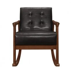 Odelle Dark Brown Faux Leather Solid Wood Rocking Chair by EVERGLADE HOME