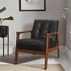 Kyrie Dark Brown Faux Leather Solid Wood Accent Chair by EVERGLADE HOME -EVERGLADE HOME Shop dark brown everglade home accent chairs lx 1050db 1 31 1000