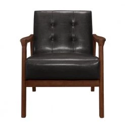 Kyrie Dark Brown Faux Leather Solid Wood Accent Chair by EVERGLADE HOME