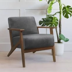 Malibu Dark Gray Velvet Upholstered Solid Wood Walnut Finish Accent Chair by EVERGLADE HOME -EVERGLADE HOME Shop dark gray everglade home accent chairs lx 1031dg 1 31 1000