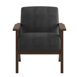 Malibu Dark Gray Velvet Upholstered Solid Wood Walnut Finish Accent Chair by EVERGLADE HOME