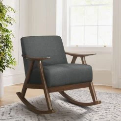 Bracco Dark Gray Mid-Century Fabric Upholstery Solid Wood Rocking Chair by EVERGLADE HOME -EVERGLADE HOME Shop dark gray everglade home accent chairs lx 1034dg 1 31 1000