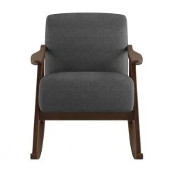 Bracco Dark Gray Mid-Century Fabric Upholstery Solid Wood Rocking Chair by EVERGLADE HOME