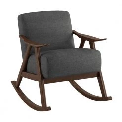 Bracco Dark Gray Mid-Century Fabric Upholstery Solid Wood Rocking Chair by EVERGLADE HOME -EVERGLADE HOME Shop dark gray everglade home accent chairs lx 1034dg 1 c3 1000