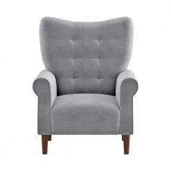 Cecily Dark Gray Velvet Tufted Back Club Accent Chair by EVERGLADE HOME