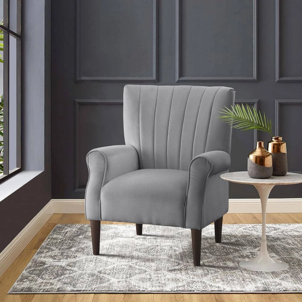 Carlson Dark Gray Velvet Club Channel Tufted Back Accent Chair by EVERGLADE HOME 8 Carlson Dark Gray Velvet Club Channel Tufted Back Accent Chair by EVERGLADE HOME - Image 8