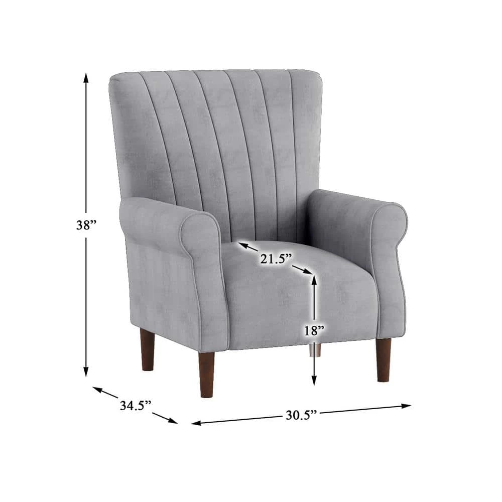 Carlson Dark Gray Velvet Club Channel Tufted Back Accent Chair by EVERGLADE HOME 7 Carlson Dark Gray Velvet Club Channel Tufted Back Accent Chair by EVERGLADE HOME - Image 7