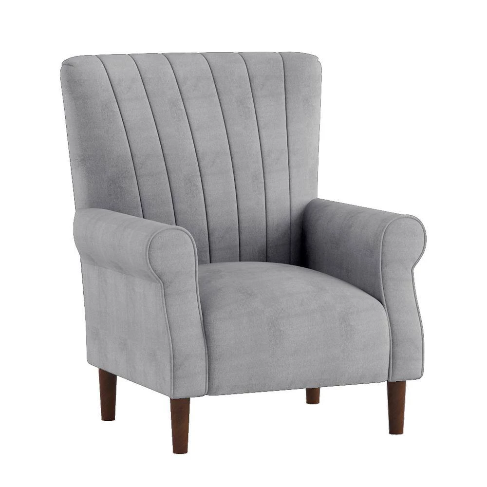 Carlson Dark Gray Velvet Club Channel Tufted Back Accent Chair by EVERGLADE HOME 4 Carlson Dark Gray Velvet Club Channel Tufted Back Accent Chair by EVERGLADE HOME - Image 4