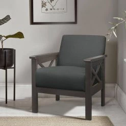Savion Dark Gray Textured Upholstery Solid Wood Frame Accent Chair by EVERGLADE HOME -EVERGLADE HOME Shop dark gray everglade home accent chairs lx 1105dg 1 31 1000
