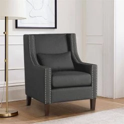 Dorsey Dark Gray Textured Upholstery High Back Accent Chair by EVERGLADE HOME -EVERGLADE HOME Shop dark gray everglade home accent chairs lx 1114dg 1 31 1000