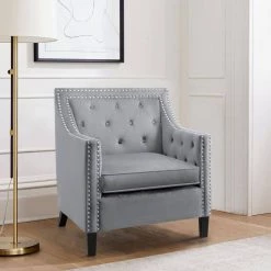 Ceylon Dark Gray Velvet Tufted Back Accent Chair by EVERGLADE HOME -EVERGLADE HOME Shop dark gray everglade home accent chairs lx 1297gy 1nn 31 1000