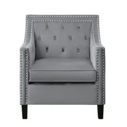Ceylon Dark Gray Velvet Tufted Back Accent Chair by EVERGLADE HOME