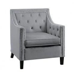 Ceylon Dark Gray Velvet Tufted Back Accent Chair by EVERGLADE HOME -EVERGLADE HOME Shop dark gray everglade home accent chairs lx 1297gy 1nn c3 1000