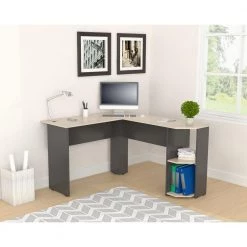 47.2 in. W L Shaped Dark Gray-Maple Computer Desk with 2-Shelves by Inval -EVERGLADE HOME Shop dark gray maple inval computer desks et 5915 31 1000