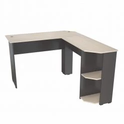 47.2 in. W L Shaped Dark Gray-Maple Computer Desk with 2-Shelves by Inval