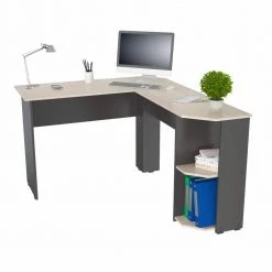 47.2 in. W L Shaped Dark Gray-Maple Computer Desk with 2-Shelves by Inval -EVERGLADE HOME Shop dark gray maple inval computer desks et 5915 77 1000