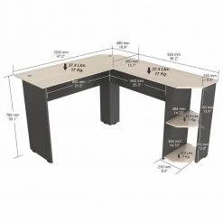 47.2 in. W L Shaped Dark Gray-Maple Computer Desk with 2-Shelves by Inval -EVERGLADE HOME Shop dark gray maple inval computer desks et 5915 c3 1000