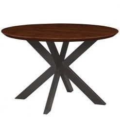 Ravenna 47" Modern Round Wood Dining Table With Metal X-Shaped Legs in Dark Walnut by Leisuremod