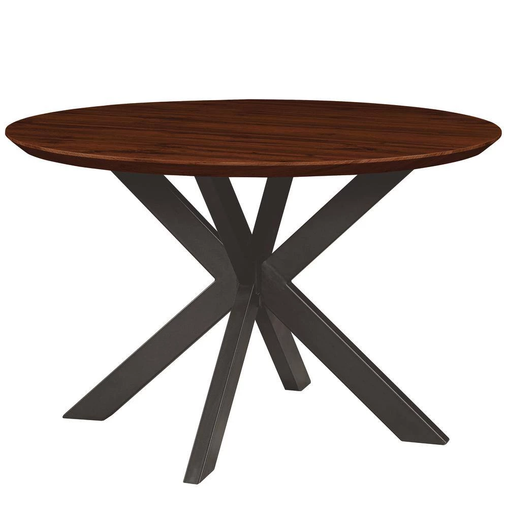 Ravenna 47" Modern Round Wood Dining Table With Metal X-Shaped Legs in Dark Walnut by Leisuremod 1 Ravenna 47" Modern Round Wood Dining Table With Metal X-Shaped Legs in Dark Walnut by Leisuremod