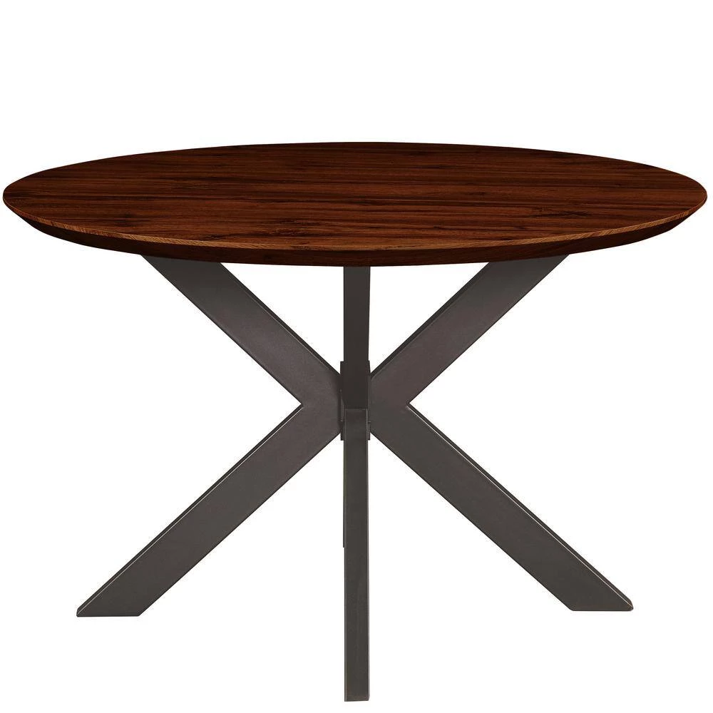 Ravenna 47" Modern Round Wood Dining Table With Metal X-Shaped Legs in Dark Walnut by Leisuremod 3 Ravenna 47" Modern Round Wood Dining Table With Metal X-Shaped Legs in Dark Walnut by Leisuremod - Image 3
