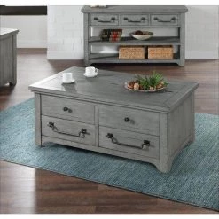 Beach House 48 in. Dove Grey Rectangular Solid Wood Coffee Table with Flip Top Trunk by Martin Svensson Home -EVERGLADE HOME Shop dove grey martin svensson home coffee tables 860219 31 1000
