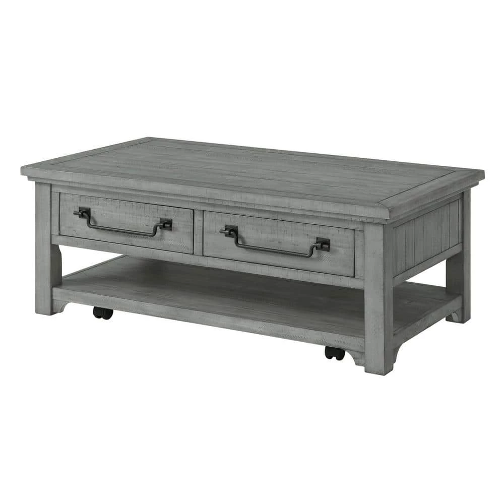 Beach House 50 in. Dove Grey Rectangular Solid Wood Coffee Table with 2 Drawers by Martin Svensson Home 1 Beach House 50 in. Dove Grey Rectangular Solid Wood Coffee Table with 2 Drawers by Martin Svensson Home